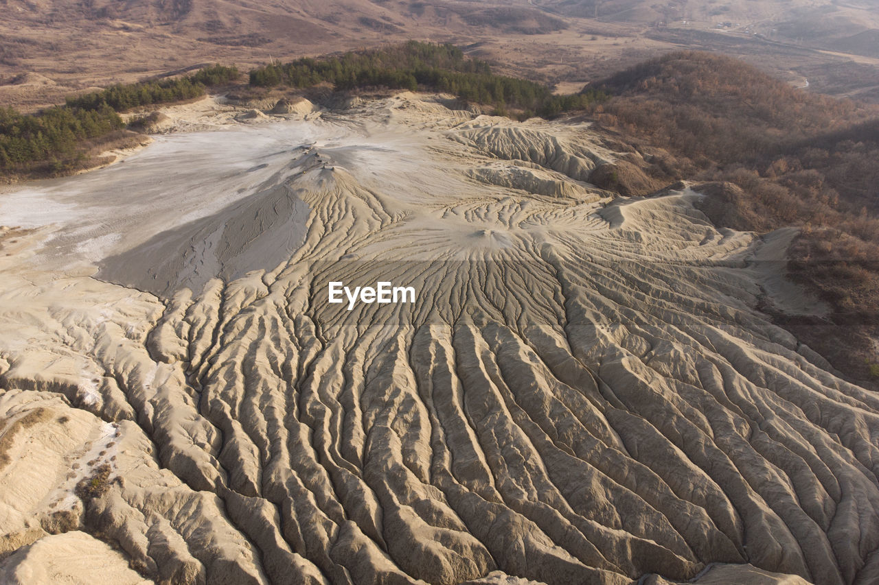 HIGH ANGLE VIEW OF VOLCANIC LAND