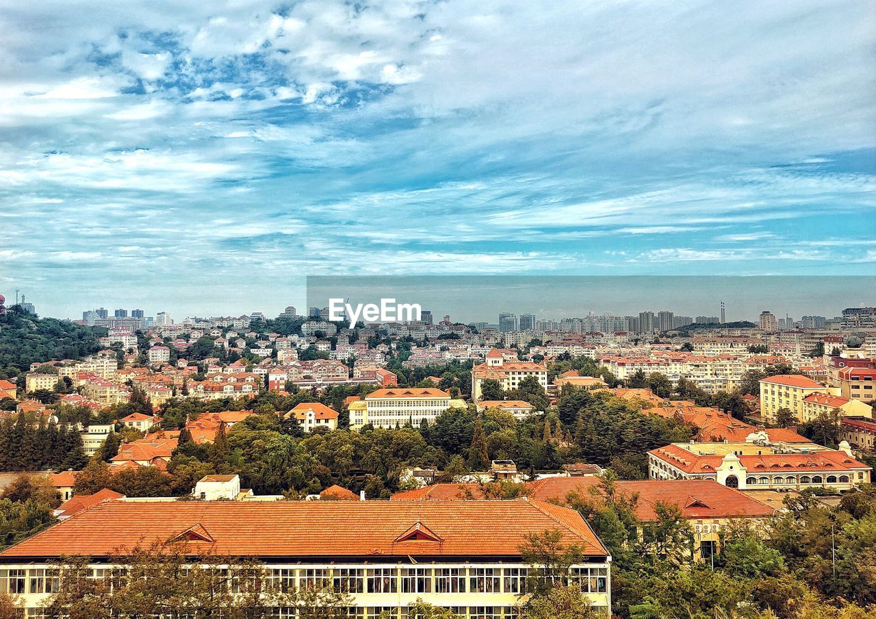 High angle view of townscape against sky