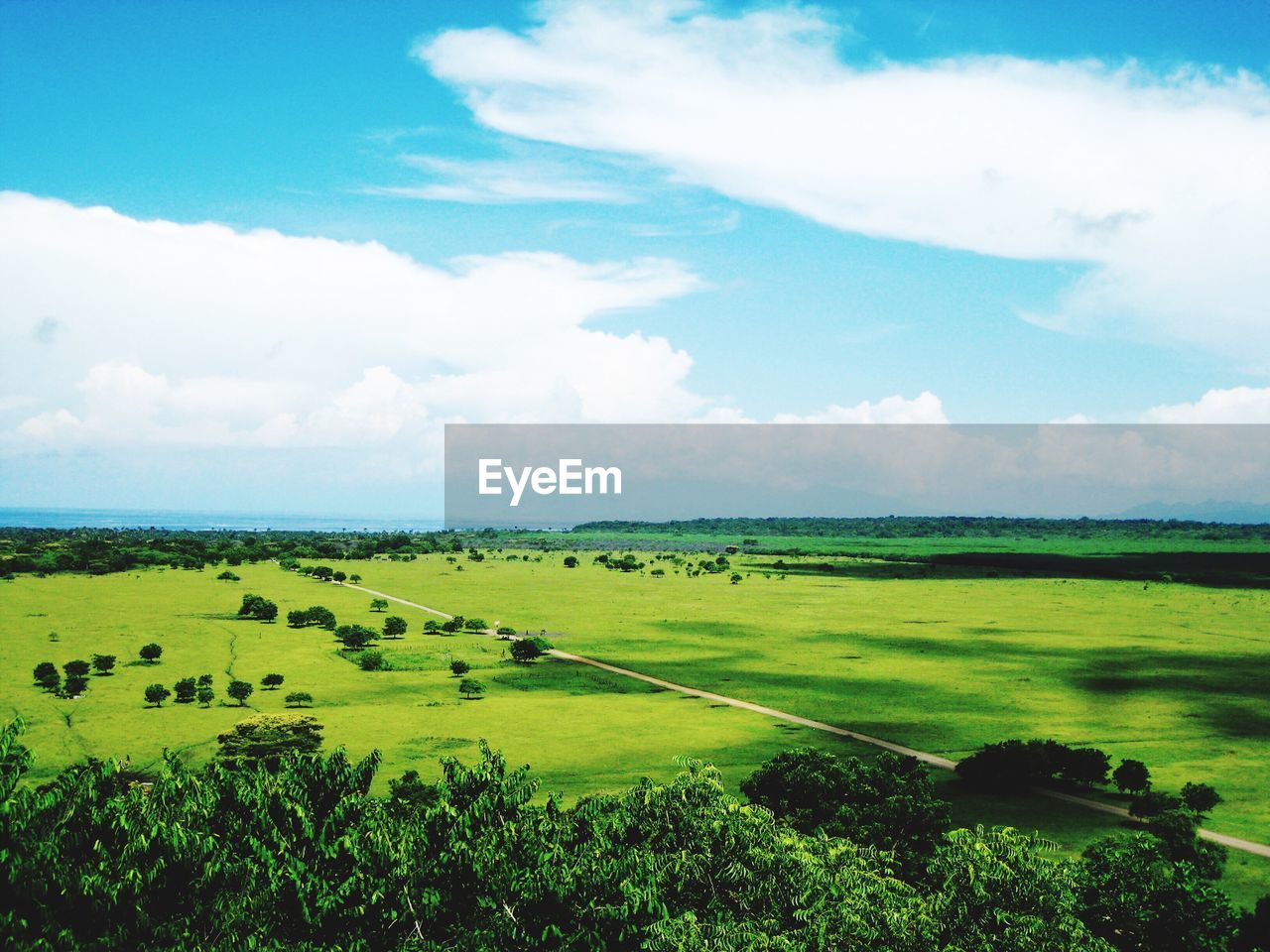 Scenic view of grassy field against cloudy sky