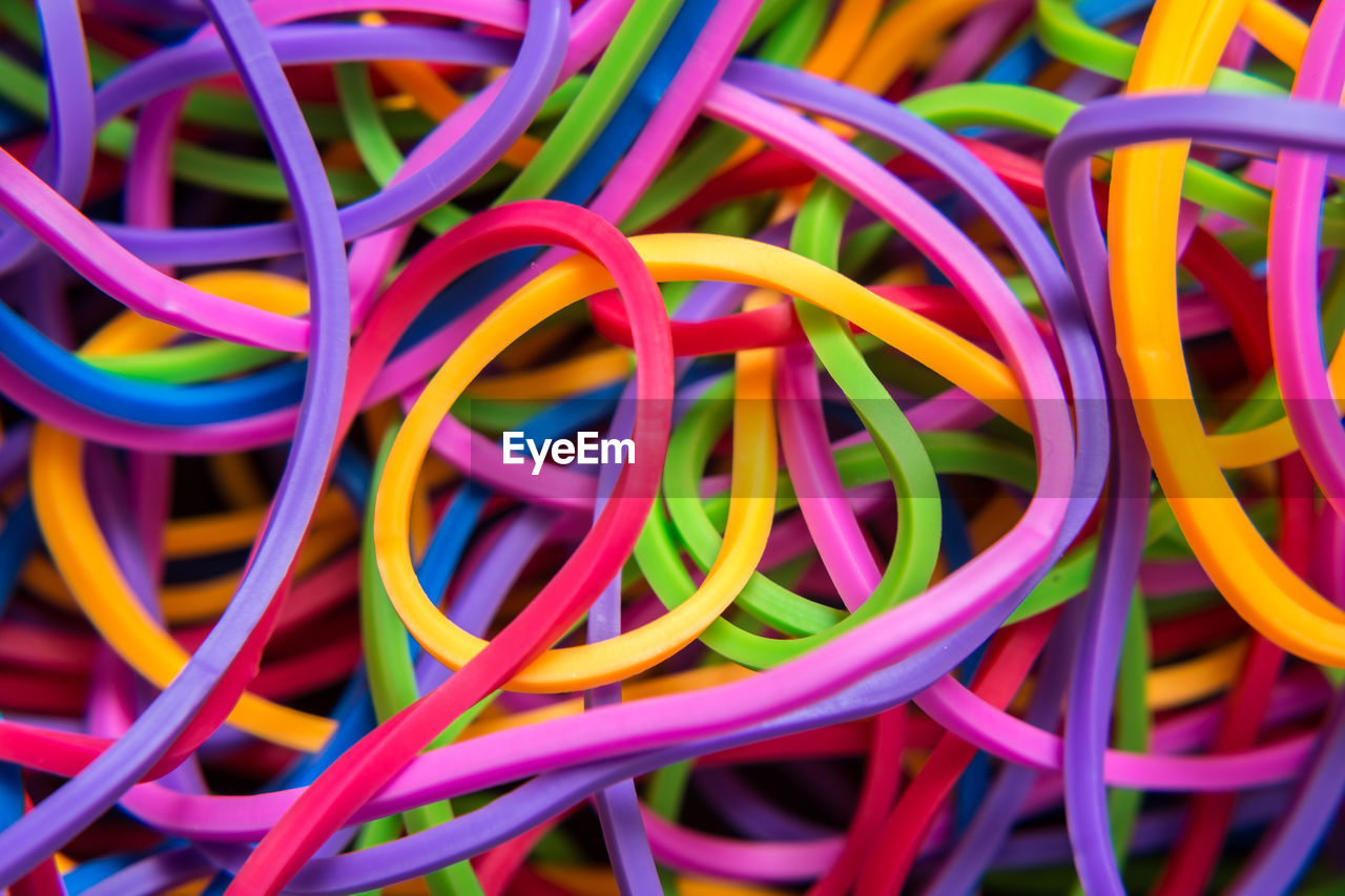 Close-up of multi colored rubber bands