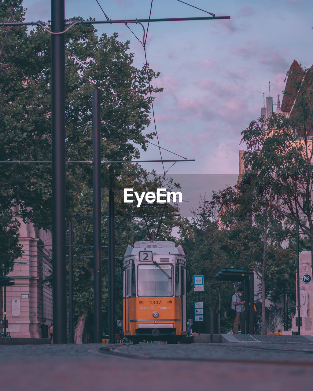 View of cable car on street