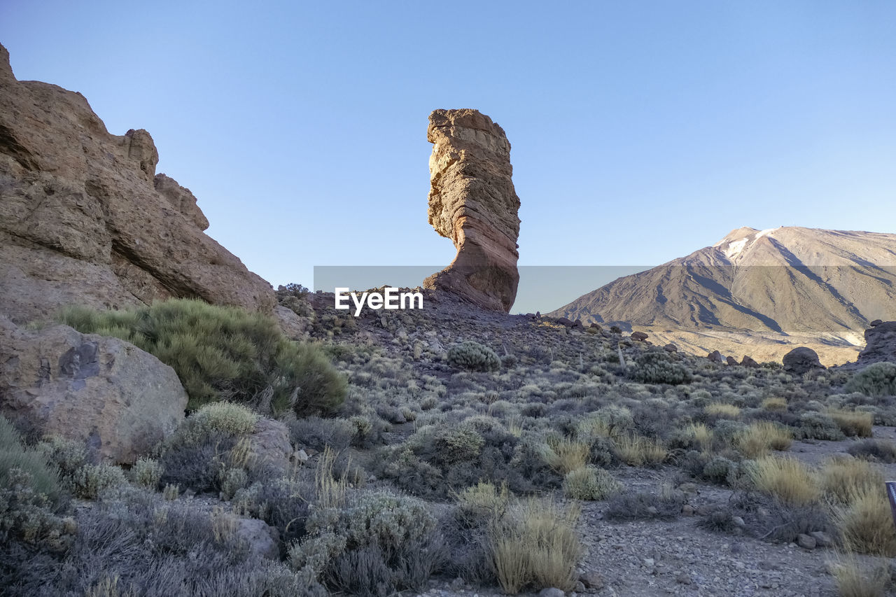 Scenery around roques de garcia with roque cinchado at teide national park in tenerife