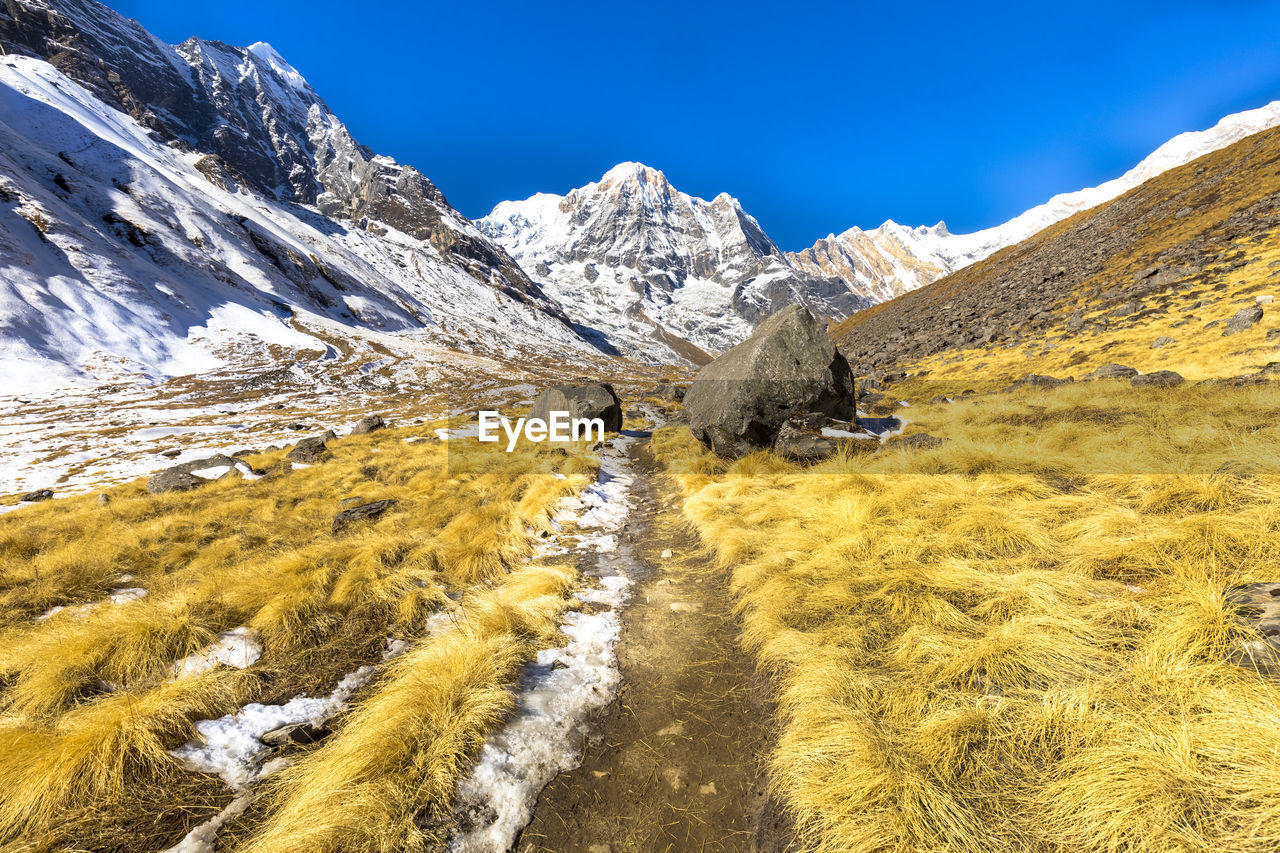 Scenic view of snowcapped mountains against sky