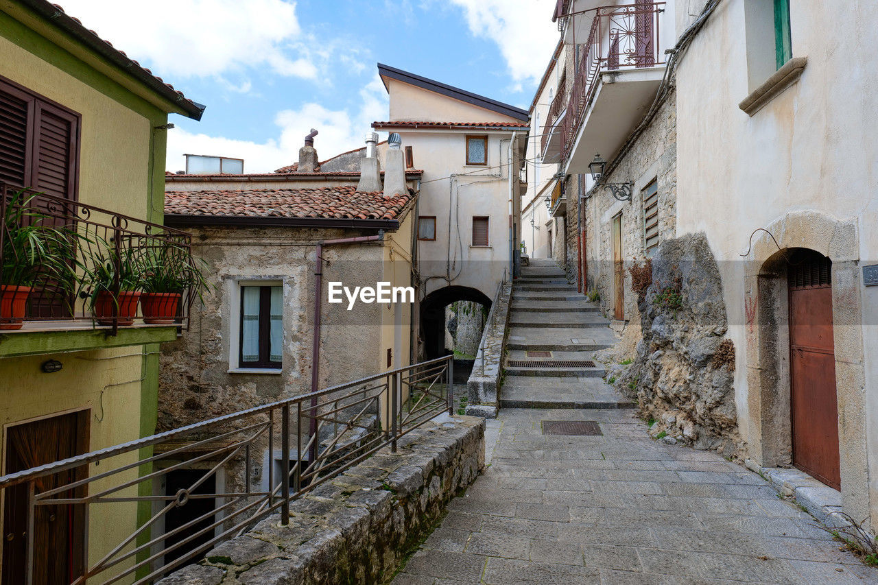 A characteristic street in roccagloriosa, a town in campania, italy.