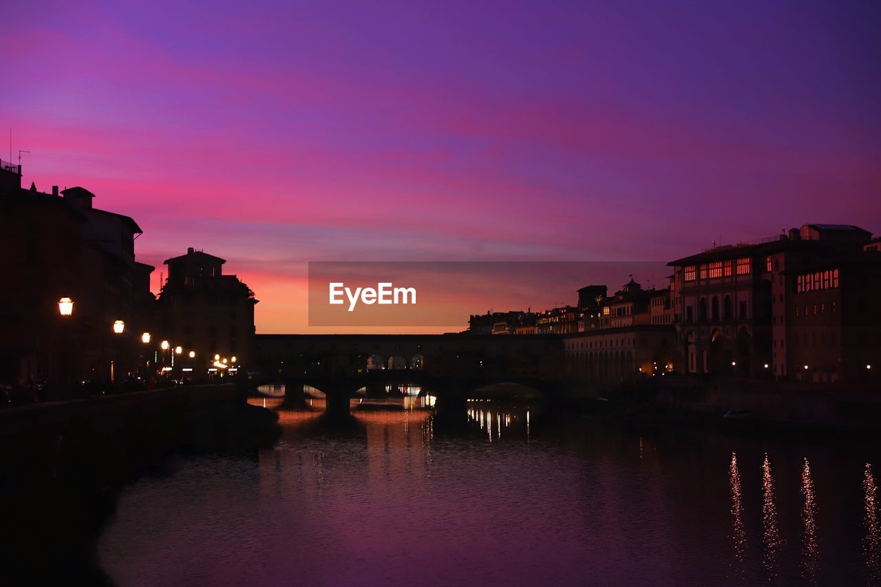 ILLUMINATED BUILDINGS AGAINST SKY AT SUNSET