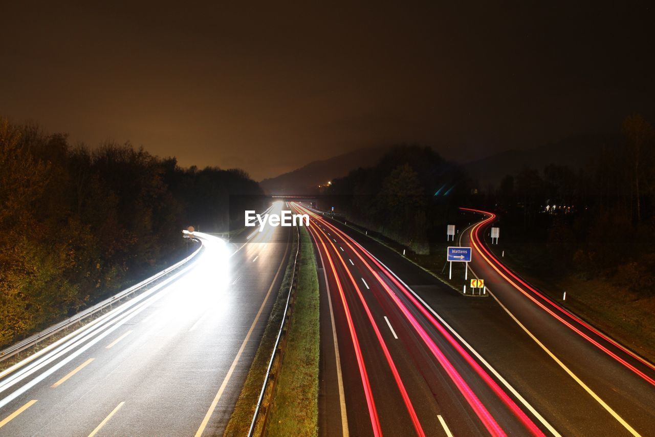 Light trails on highway at night