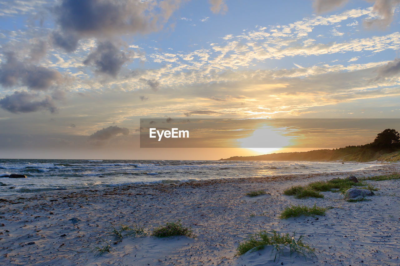 SCENIC VIEW OF BEACH DURING SUNSET