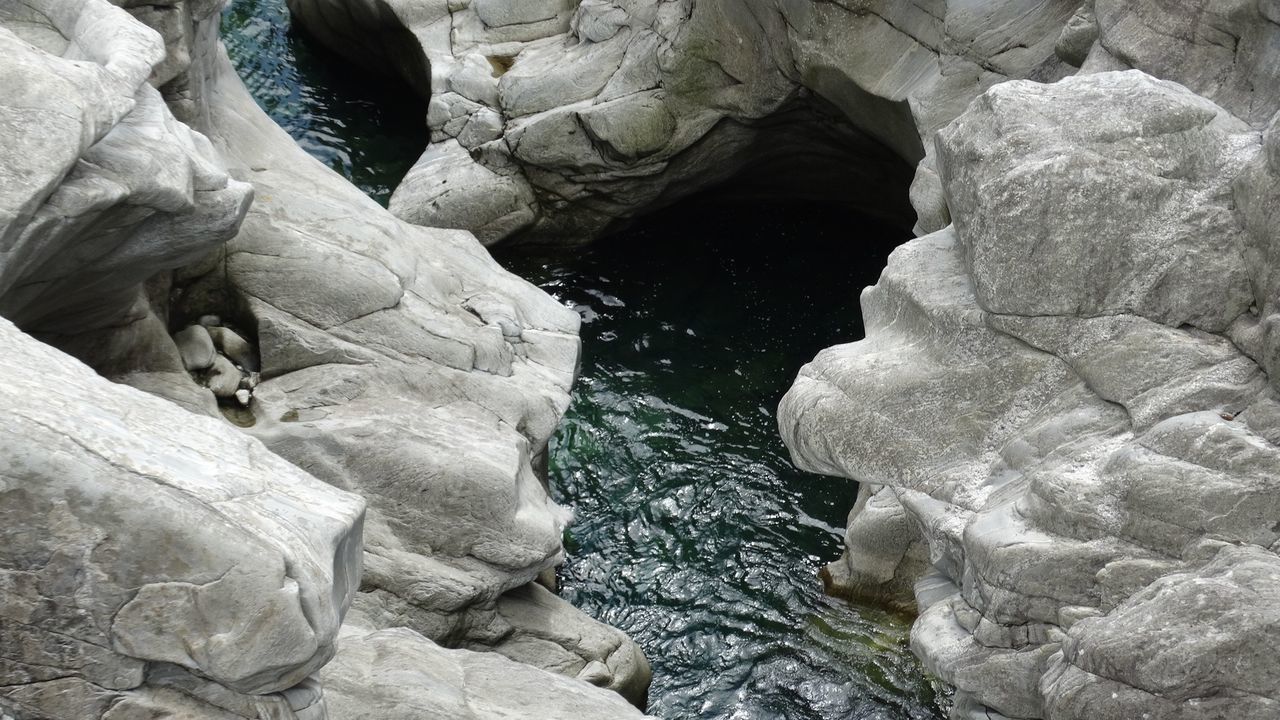 High angle view of rocks on river