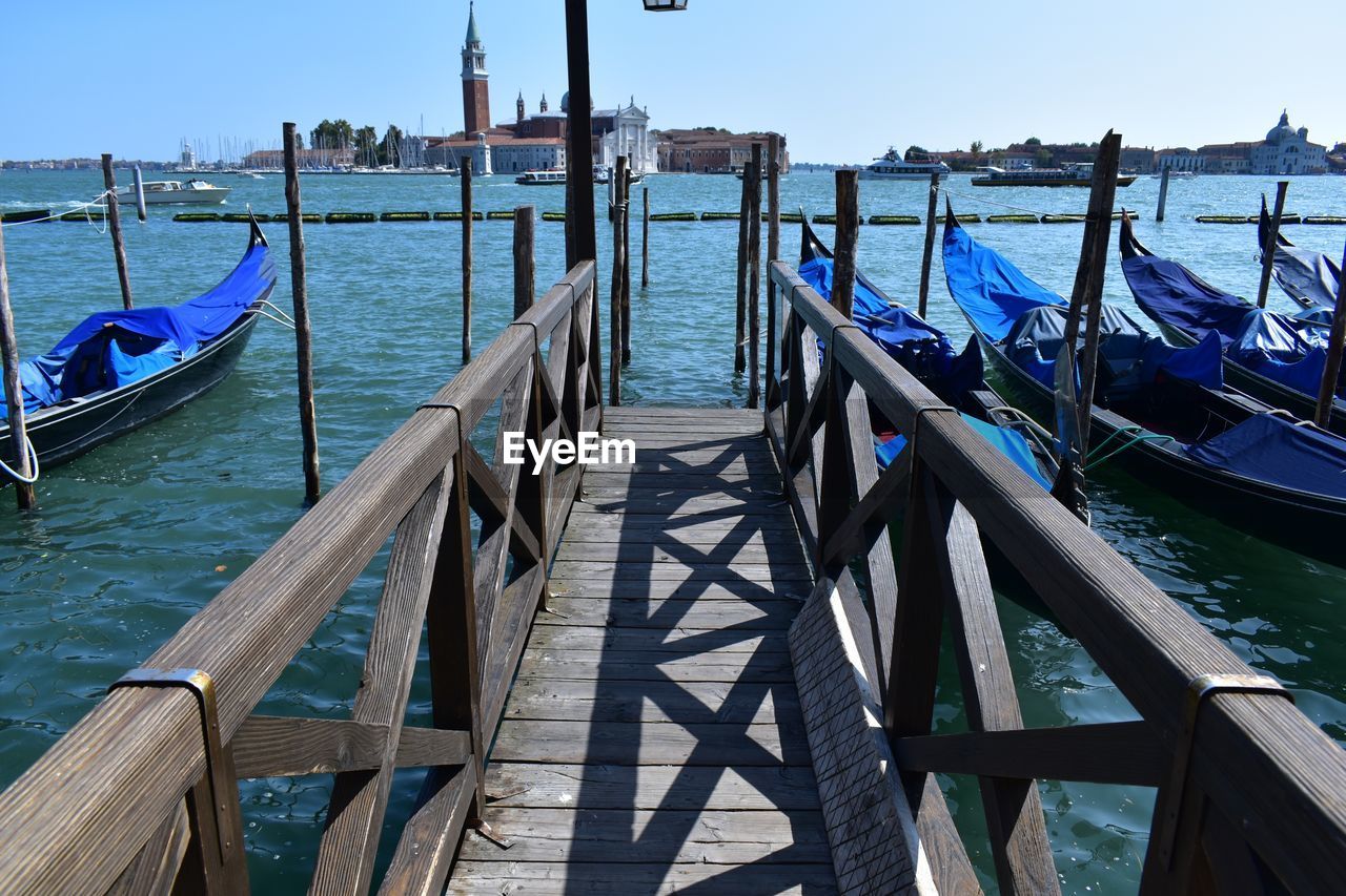 Gondolas moored on grand canal