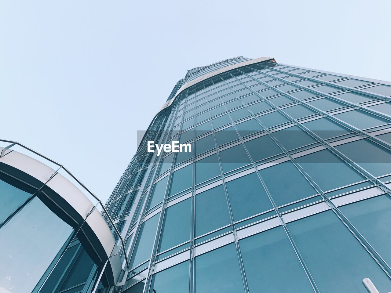 Low angle view of skyscraper against clear sky