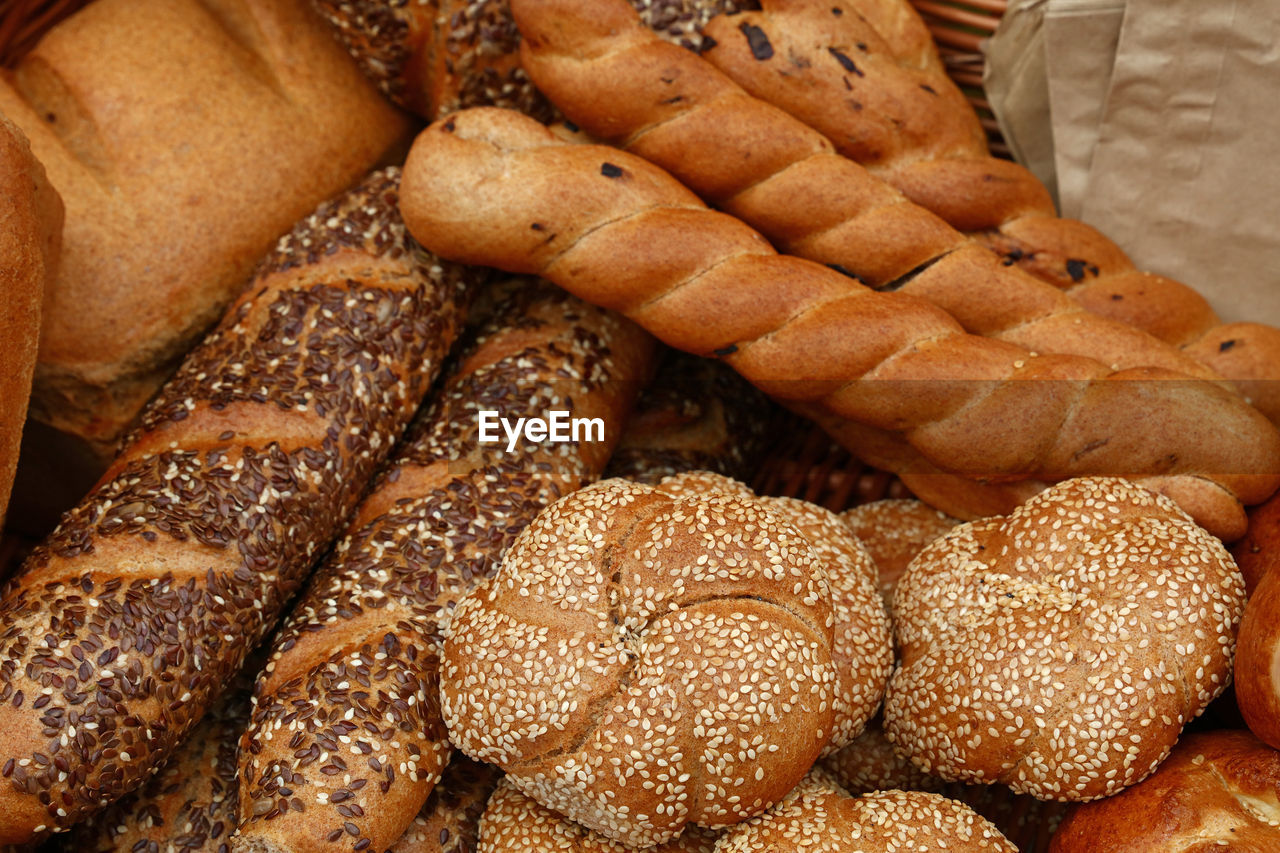 Full frame shot of breads in market for sale