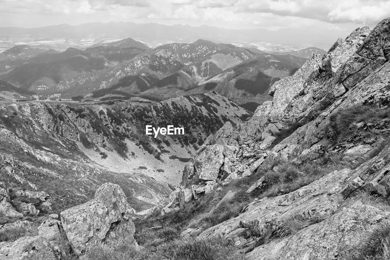 HIGH ANGLE VIEW OF VALLEY AND MOUNTAIN RANGE