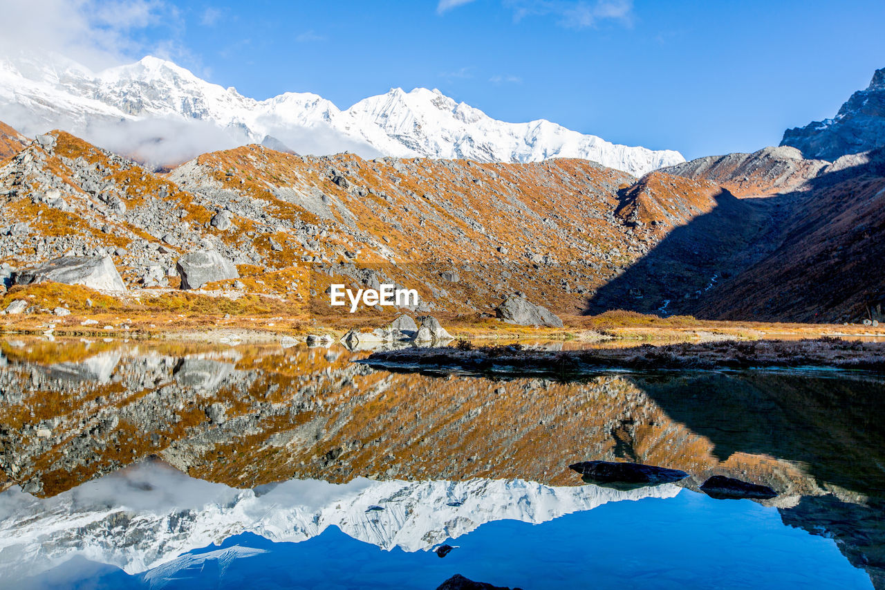 Scenic view of snowcapped mountains against sky