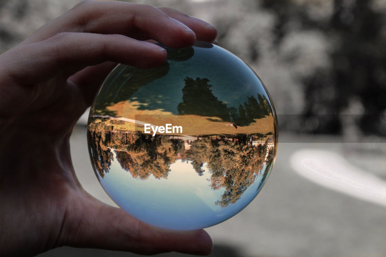 Close-up of person holding crystal ball