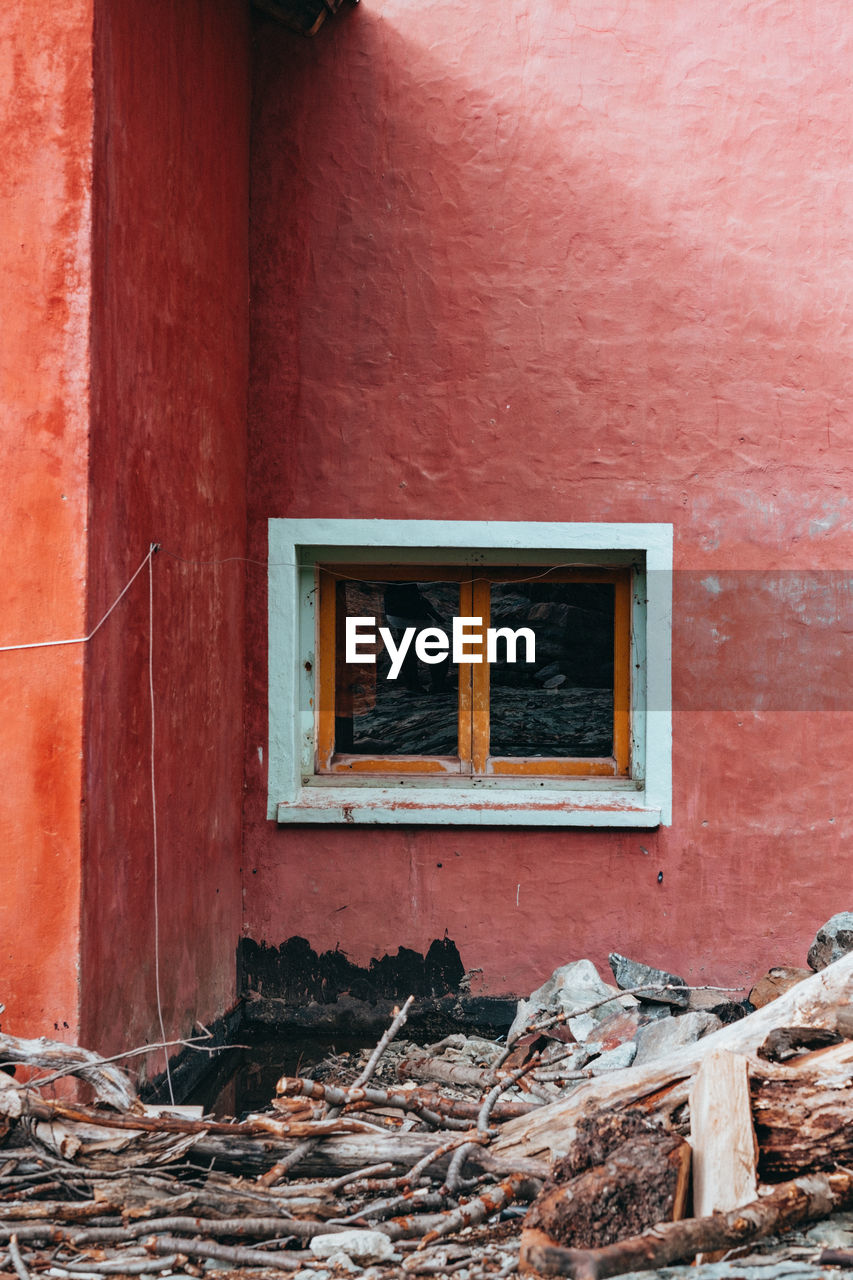 Window of a mountain refuge 