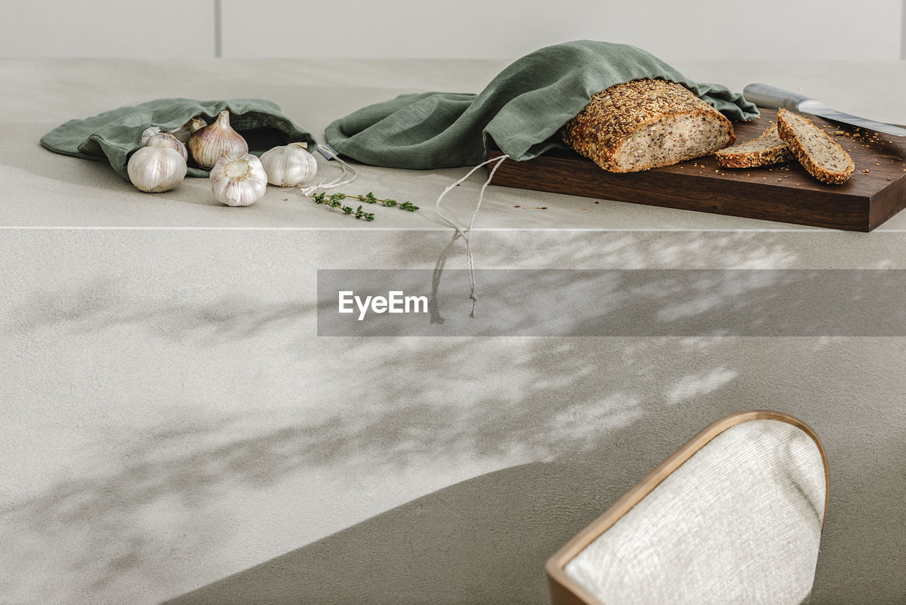 high angle view of bread on table