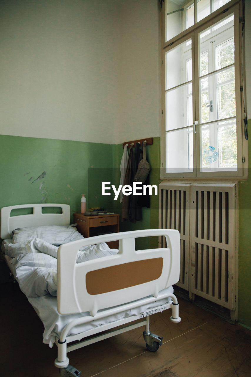 Empty bed in the psychiatric hospital, mental health. 