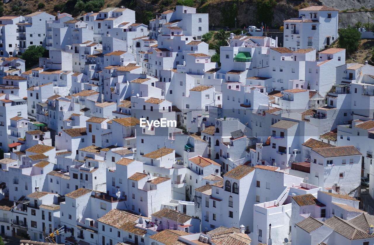 High angle view of buildings in town