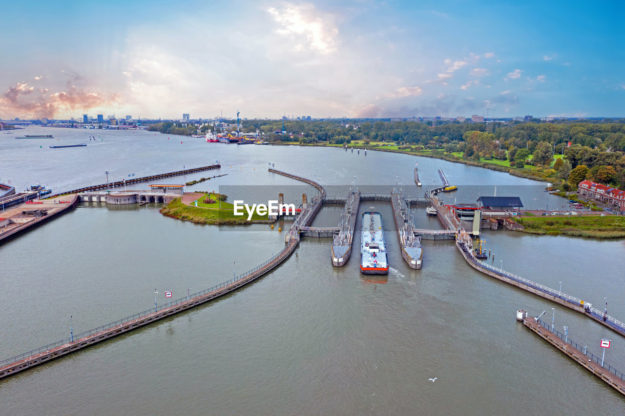 Aerial from the 'oranje sluizen' in amsterdam the netherlands