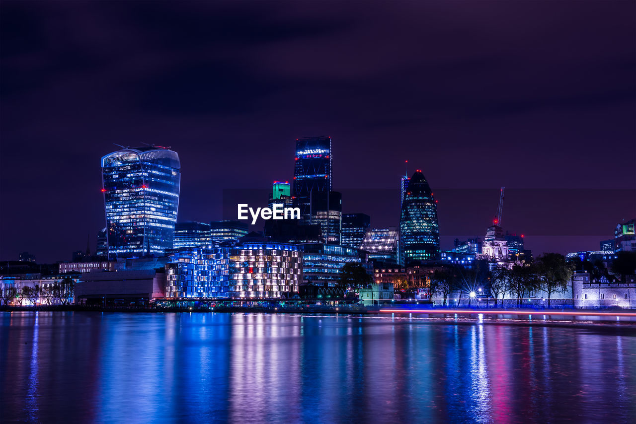 View of illuminated city against sky