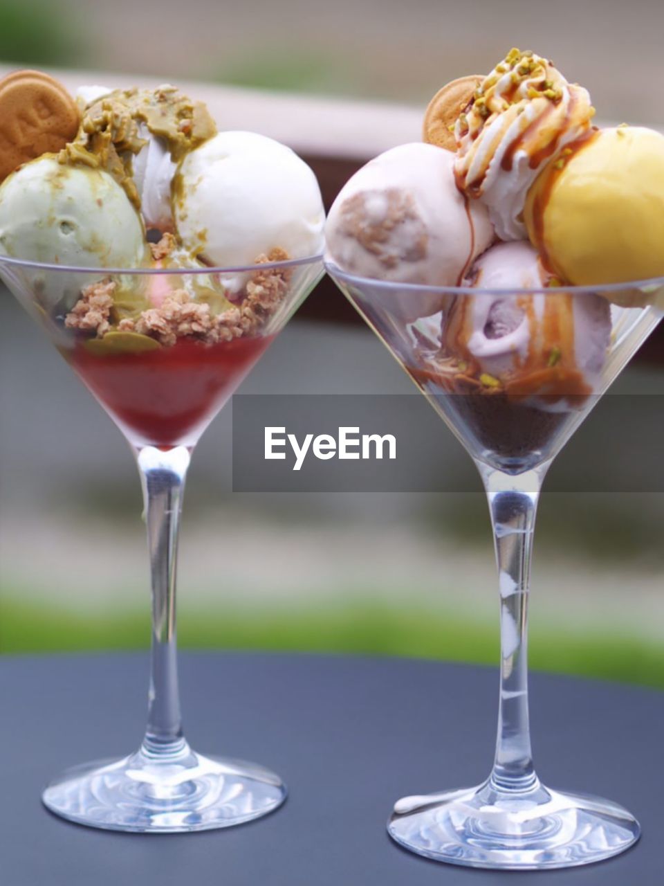close-up of ice cream in glass on table