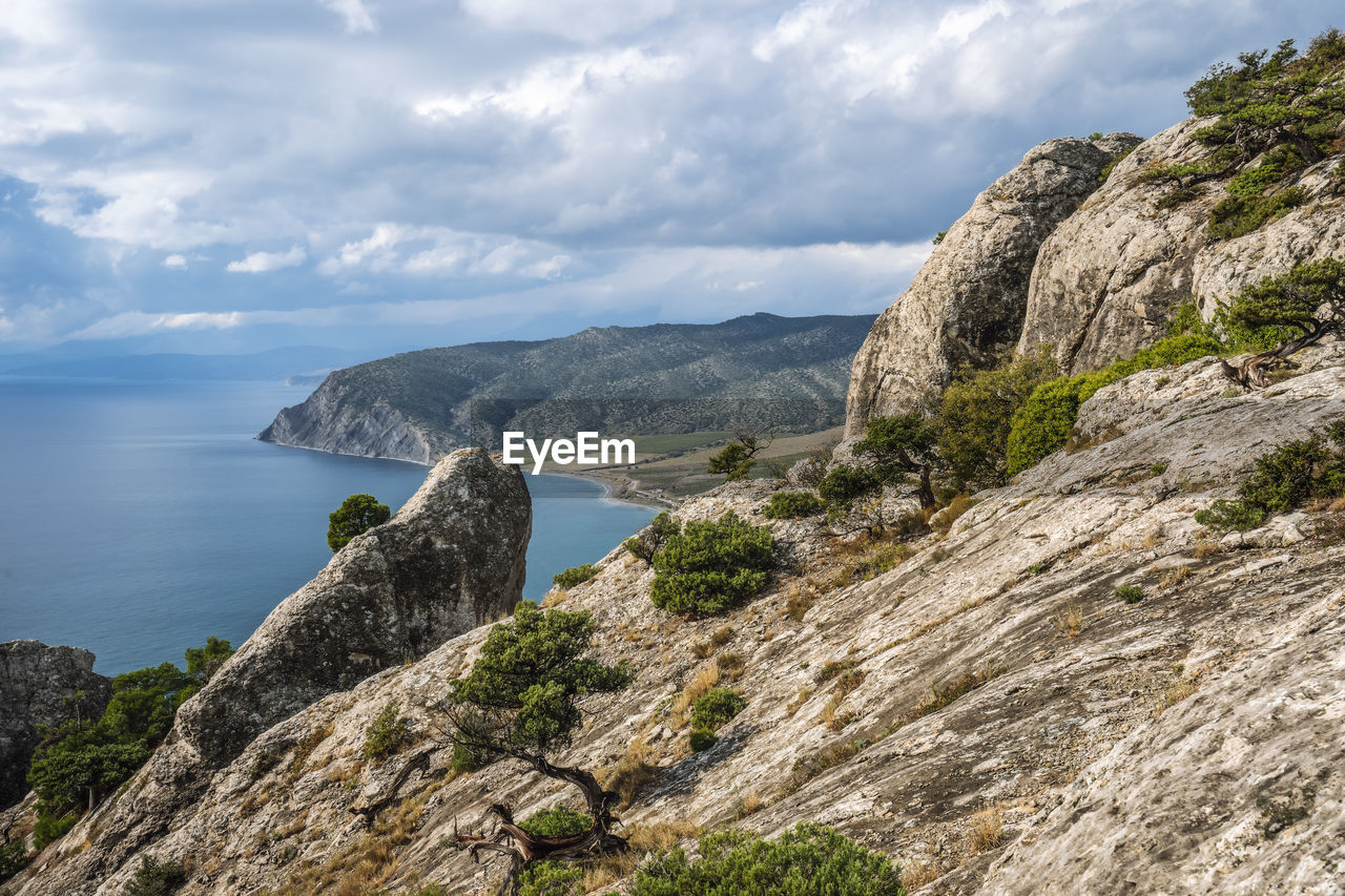 The evening sunset over the caraul-oba mountain, novy svet, crimea