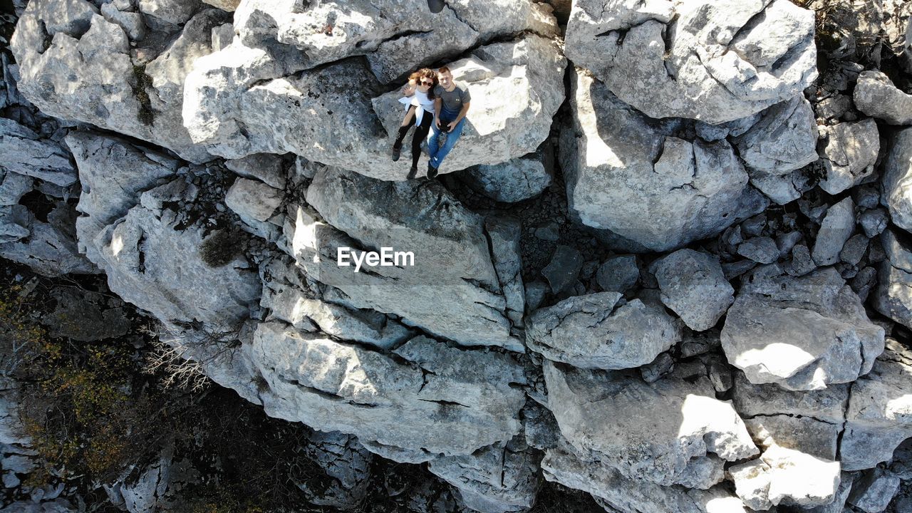 High angle view of stone wall-drone shot