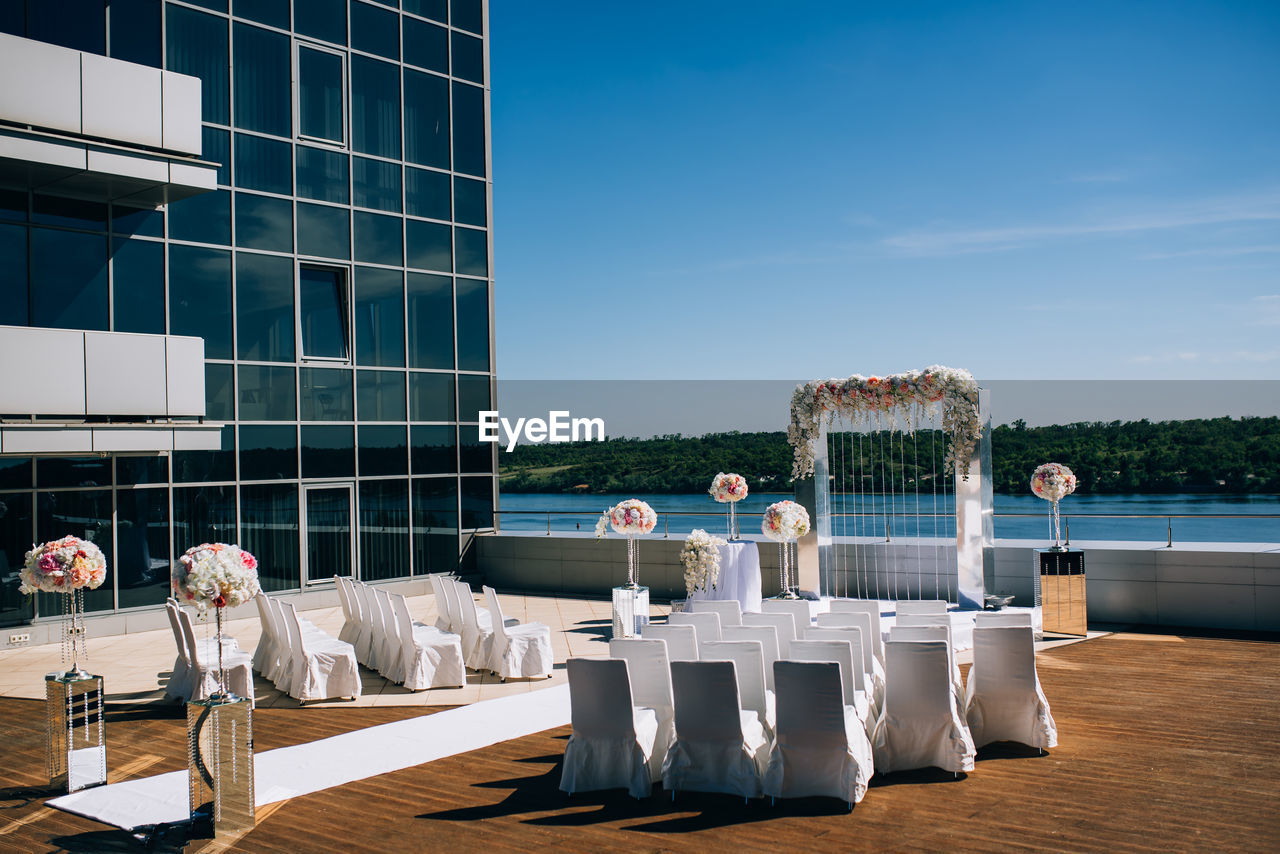 View of chairs arranged against sky