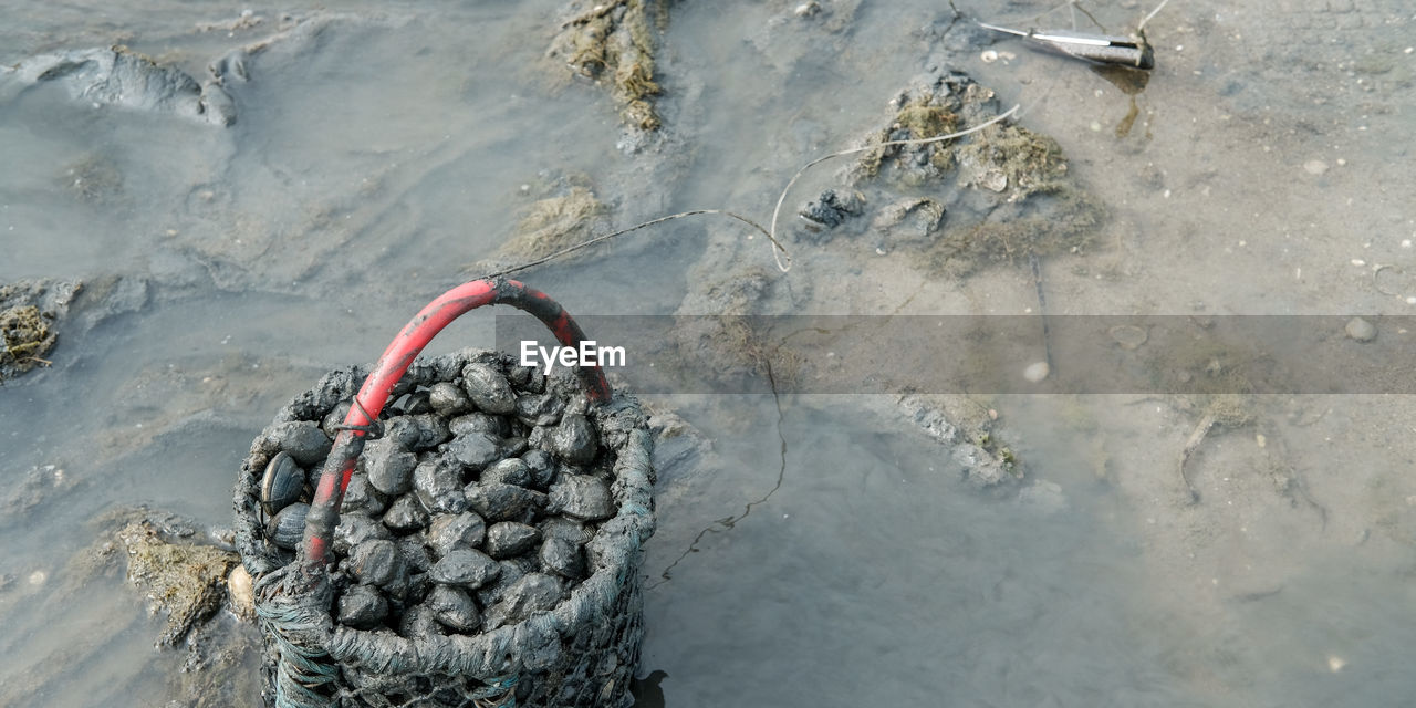 HIGH ANGLE VIEW OF ICE ON LAND