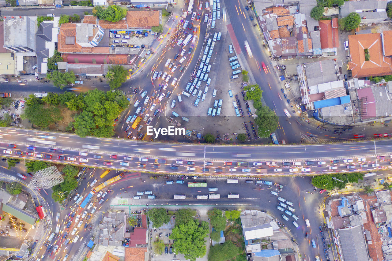 Aerial view of traffic on city street