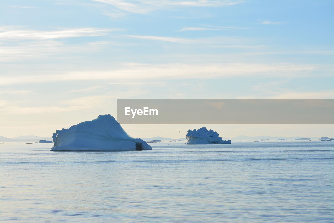 VIEW OF FROZEN SEA AGAINST SKY