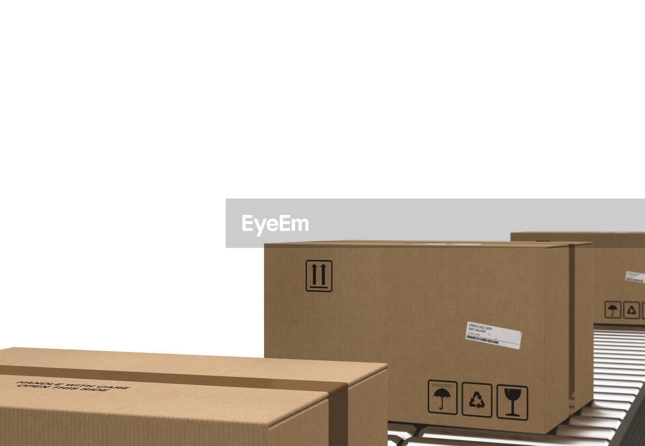 close-up of boxes against white background