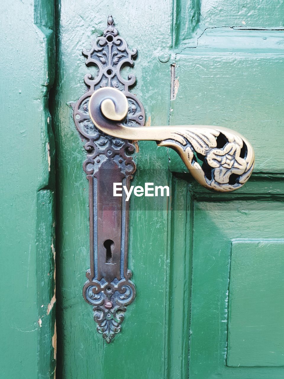 Close-up of closed door handle