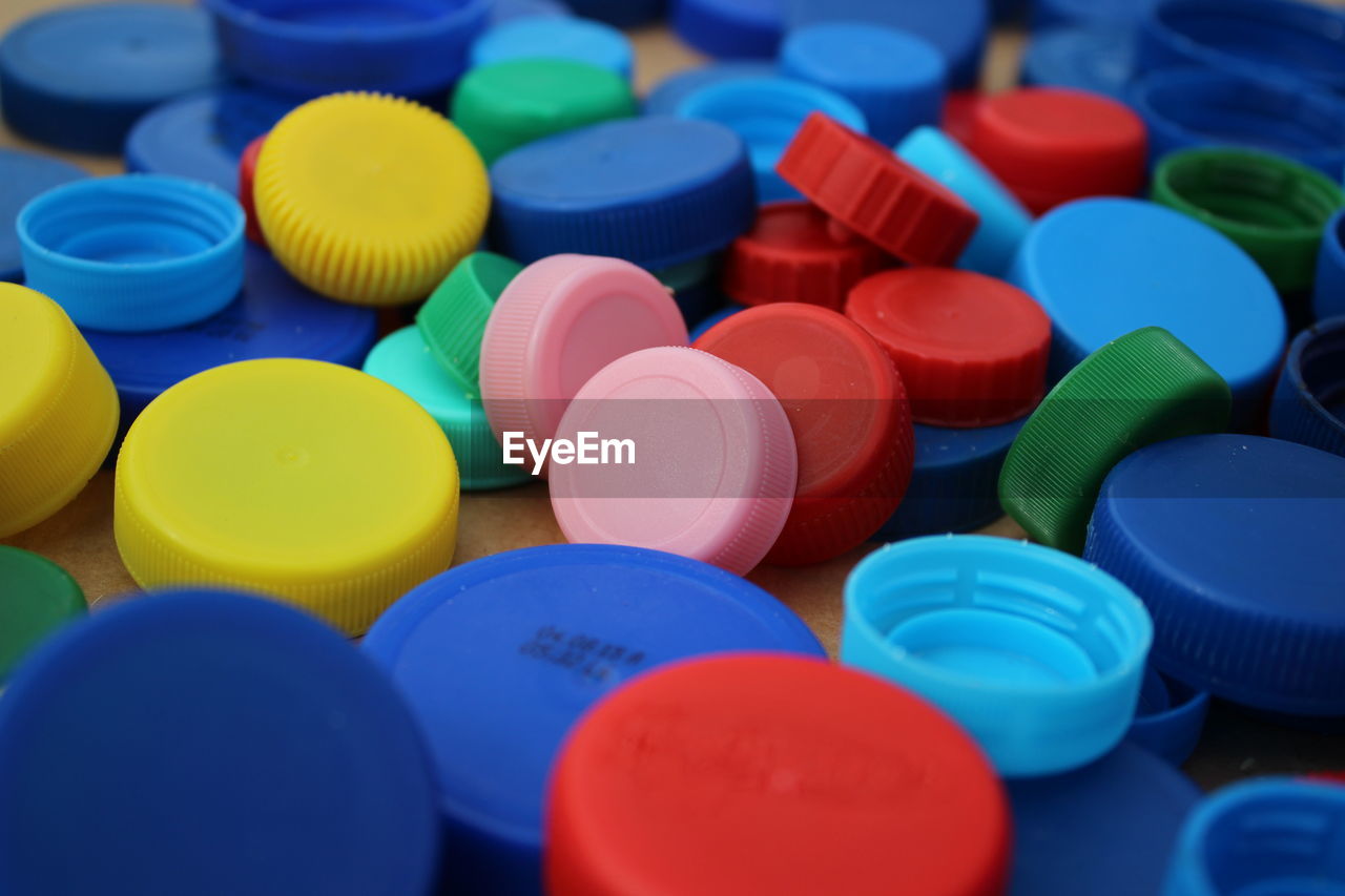 Full frame shot of colorful bottle caps