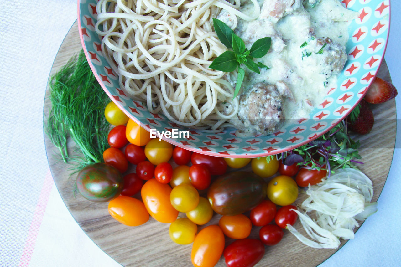 HIGH ANGLE VIEW OF EGGS IN BASKET ON TABLE