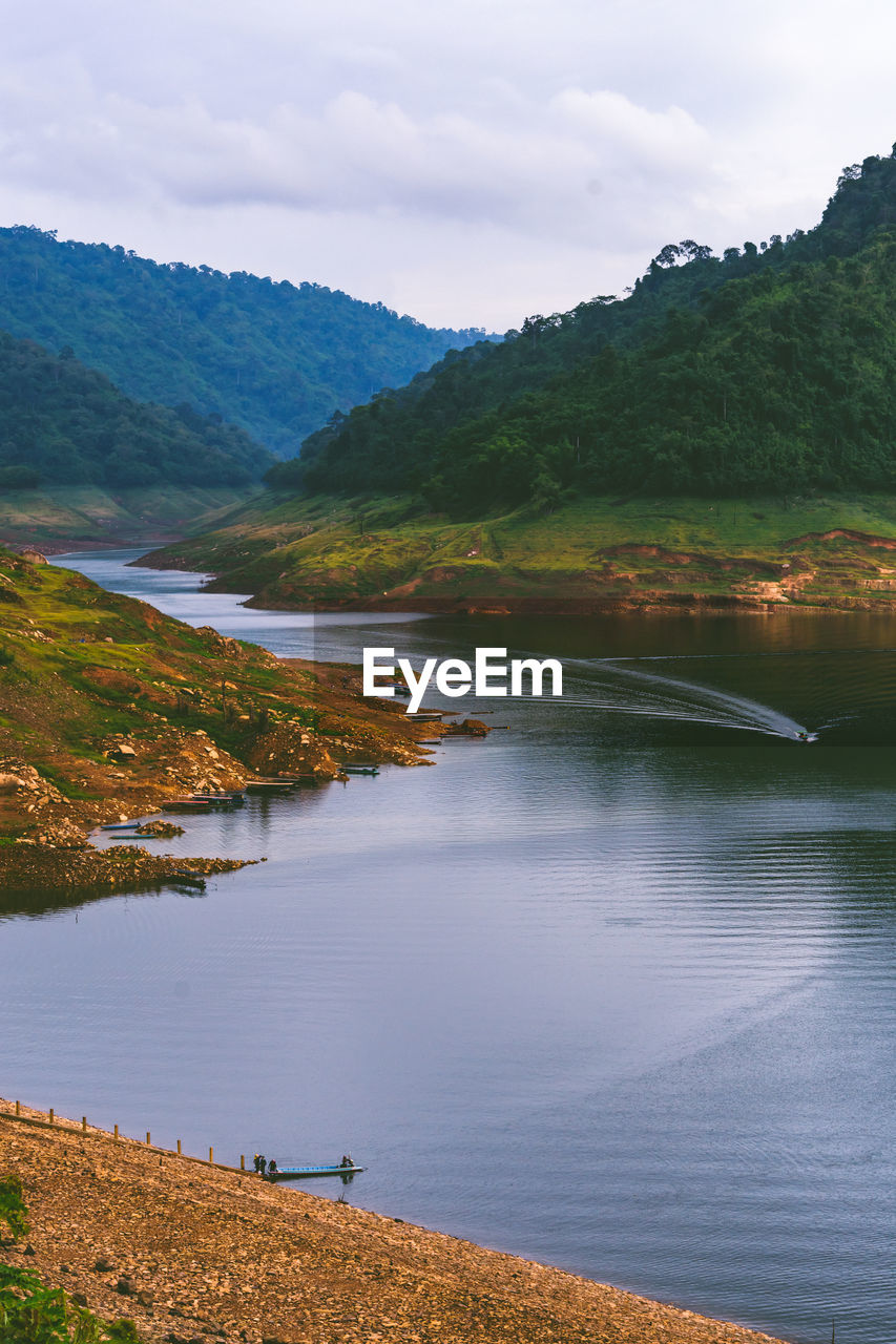 A resoervoir with the mountain background at dam khun dan pra kan cho, nakhonnayok, thailand