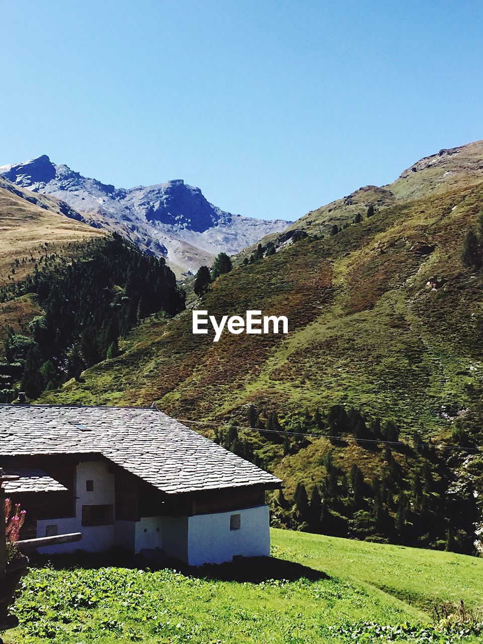 Scenic view of landscape against clear blue sky