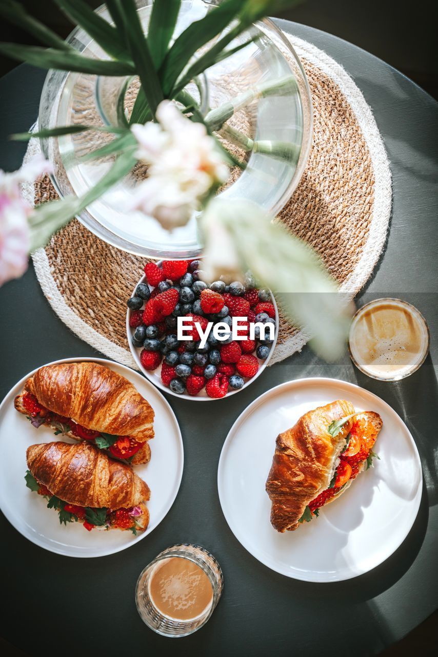 high angle view of food in plate on table