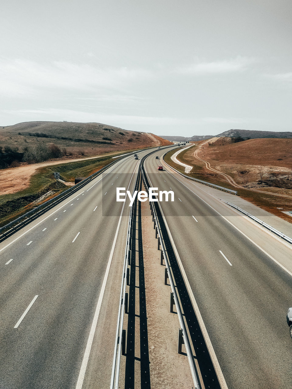 High angle view of highway against sky