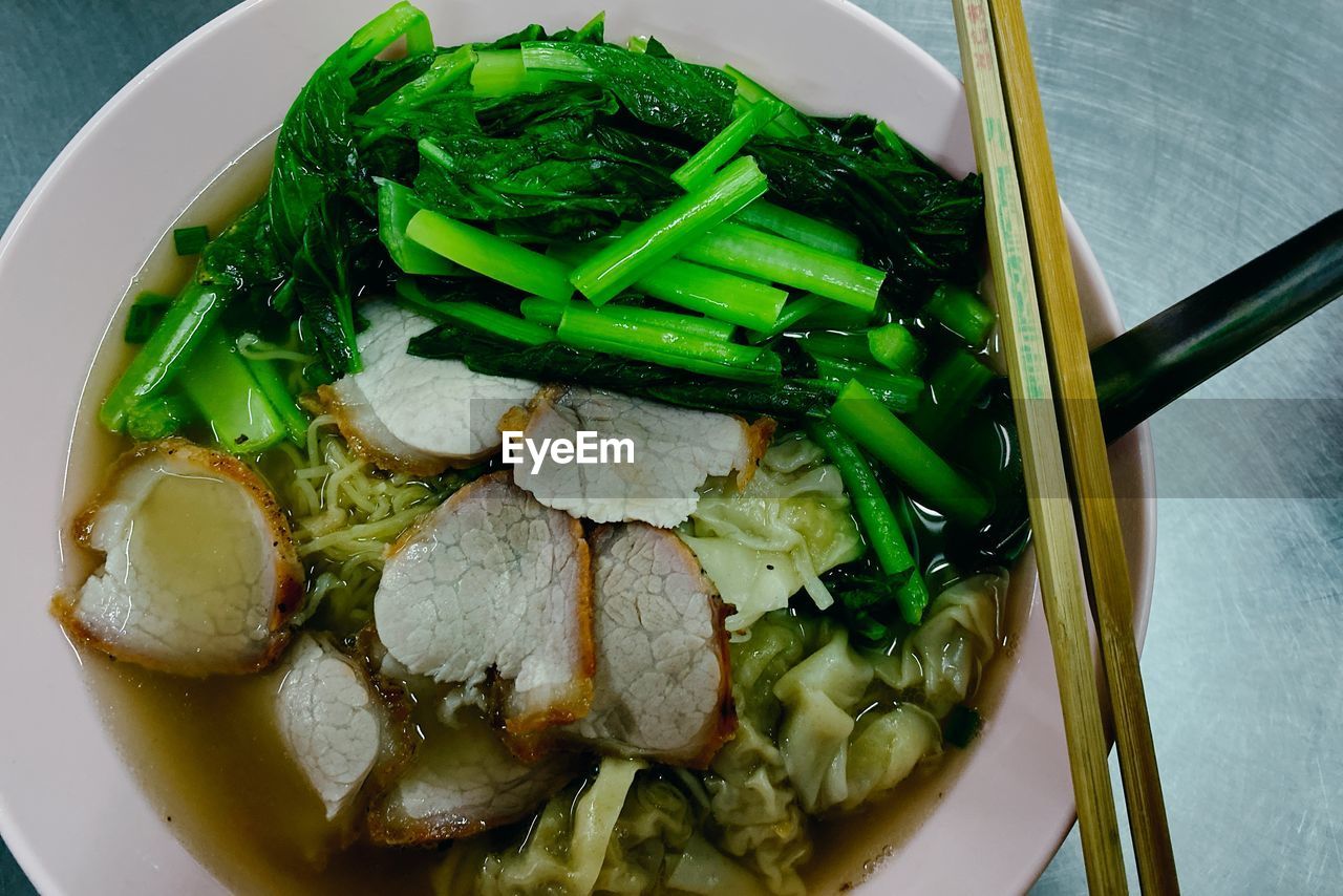 HIGH ANGLE VIEW OF FOOD SERVED IN BOWL