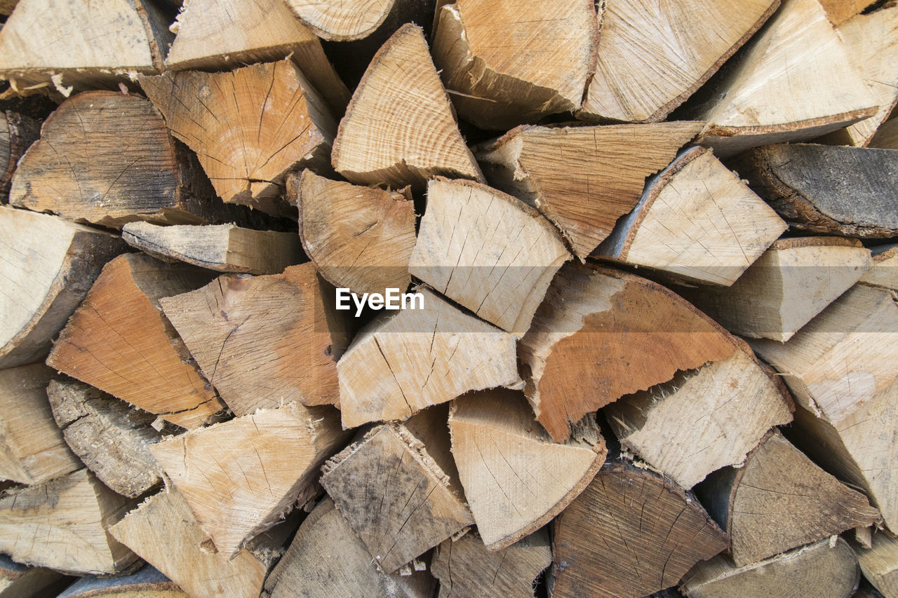 FULL FRAME SHOT OF FIREWOOD STACKED