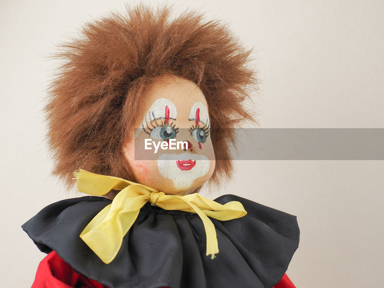 one person, portrait, studio shot, headshot, fun, disguise, clothing, costume, adult, women, childhood, child, red, hairstyle, mask, mask - disguise, emotion, indoors, smiling, looking at camera, humor, copy space, dressing up, yellow, human hair, human face, happiness, front view, redhead, female, wig