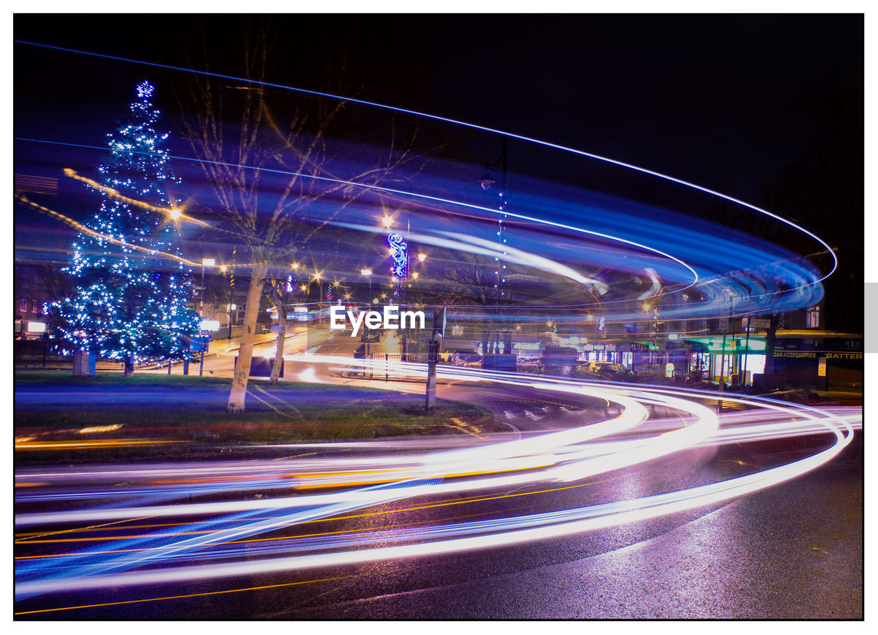 Light trails on street at night