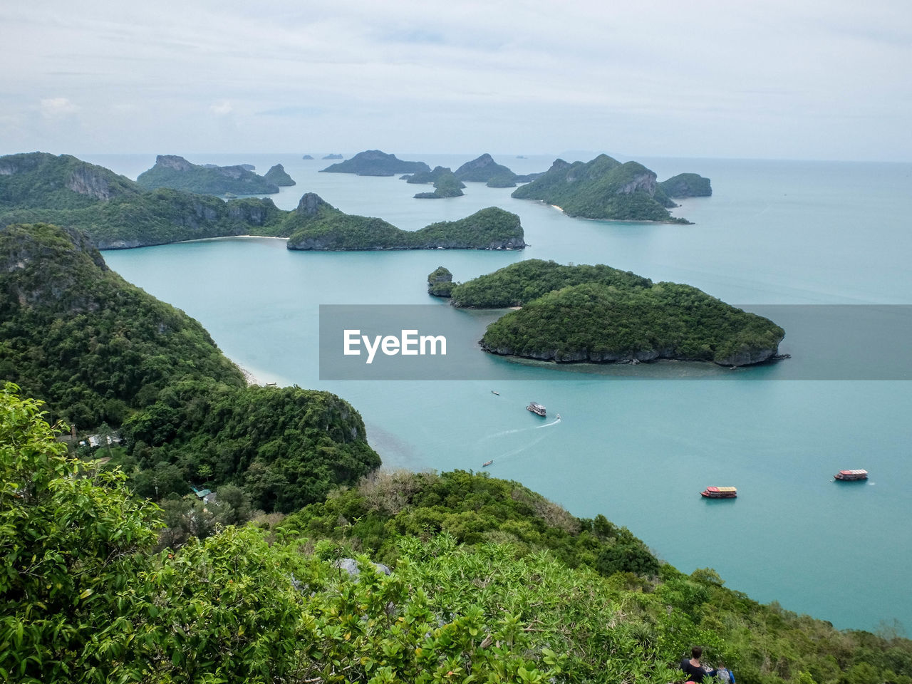 High angle view of boats in sea