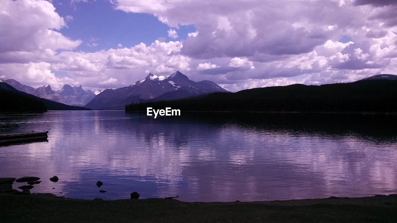SCENIC VIEW OF LAKE BY MOUNTAINS