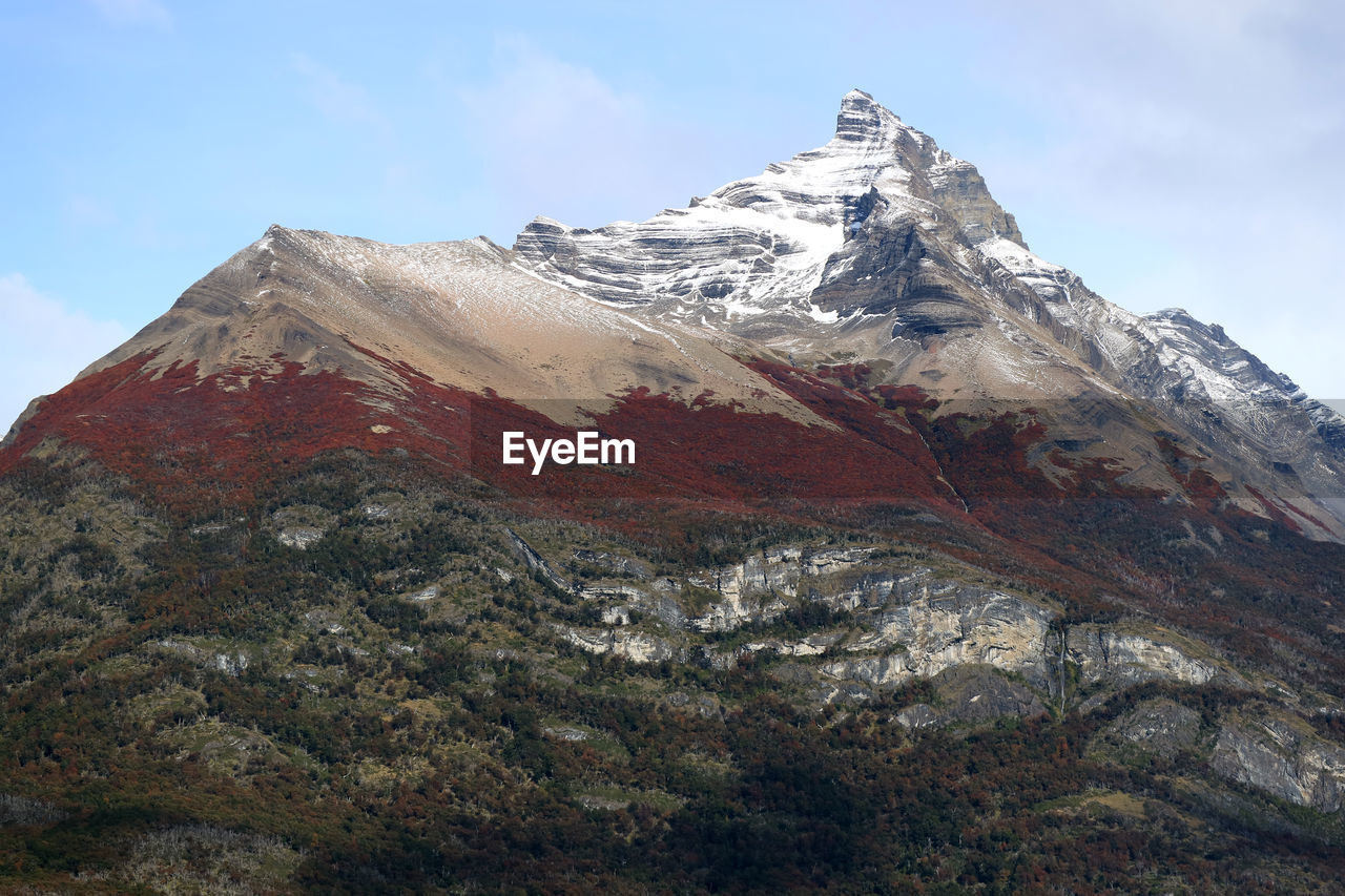 Mountain peak in the color of autumn, los glaciares national park, patagonia, argentina