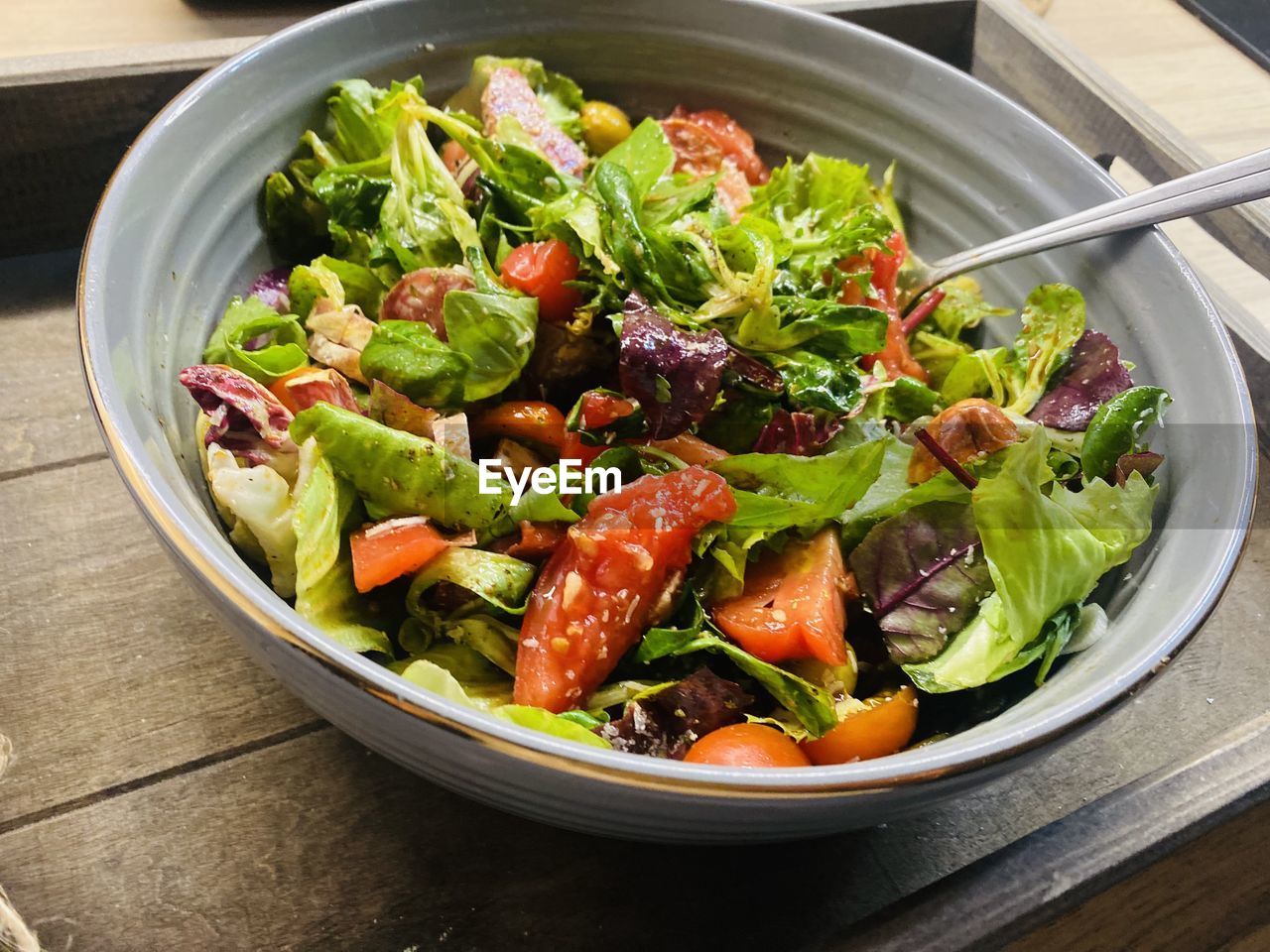 Close-up of salad in plate on table