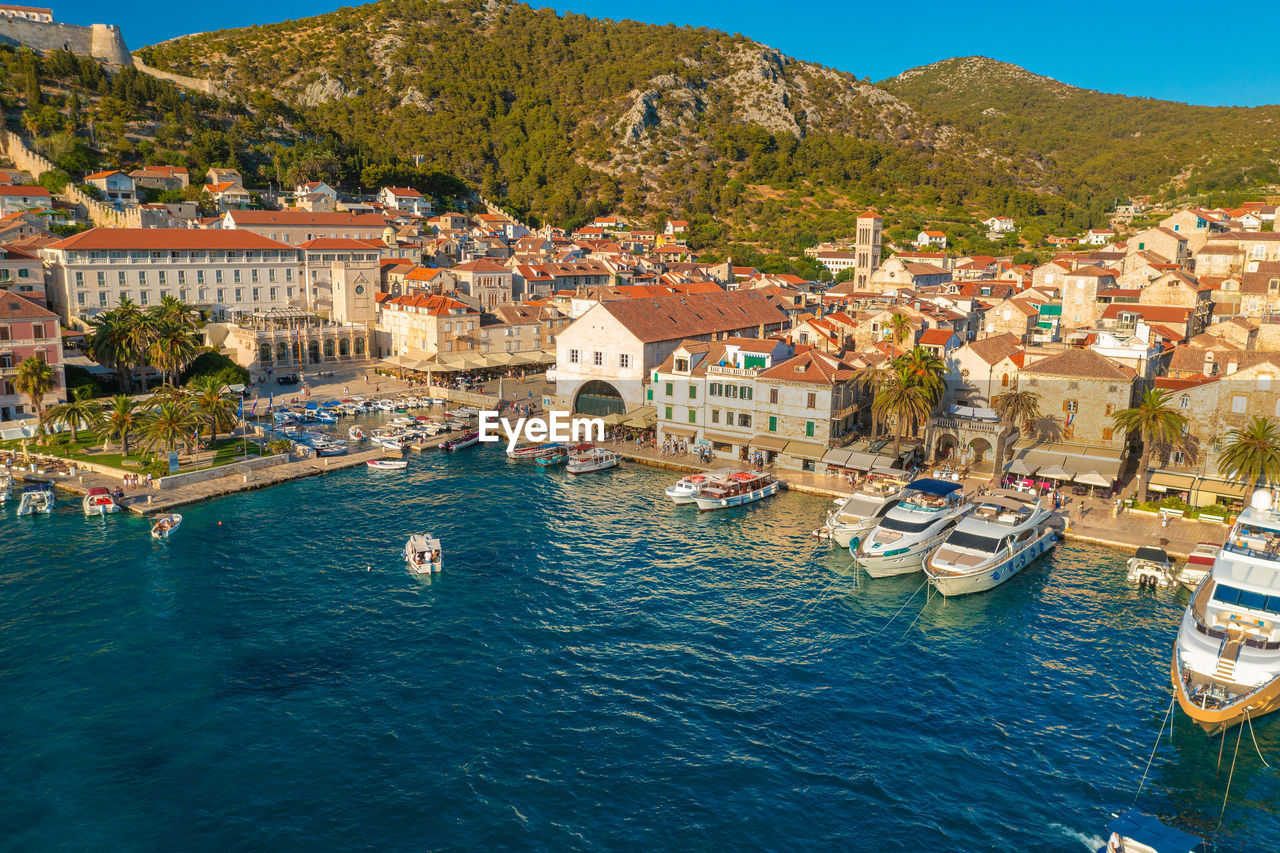 Aerial view of hvar town on hvar island, croatia