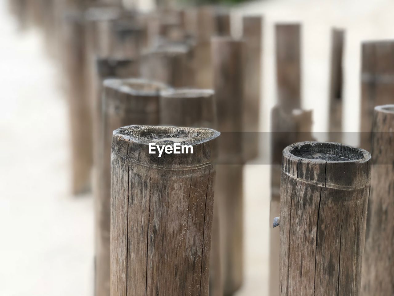 CLOSE-UP OF COFFEE CUP ON WOODEN POST
