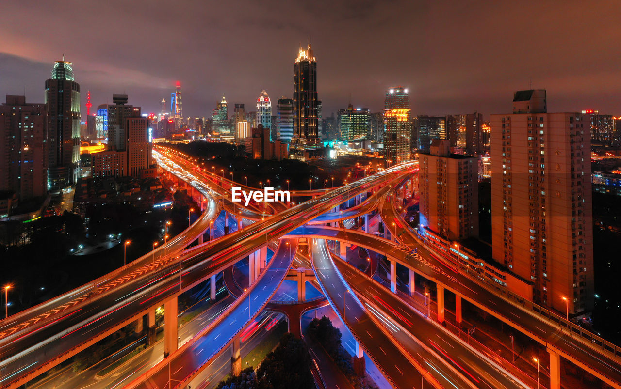 Shanghai night view with a drone